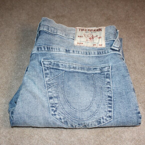 True Religion Light Blue Wash Ricky  Relaxed Men Jeans Size 36 - Picture 1 of 15
